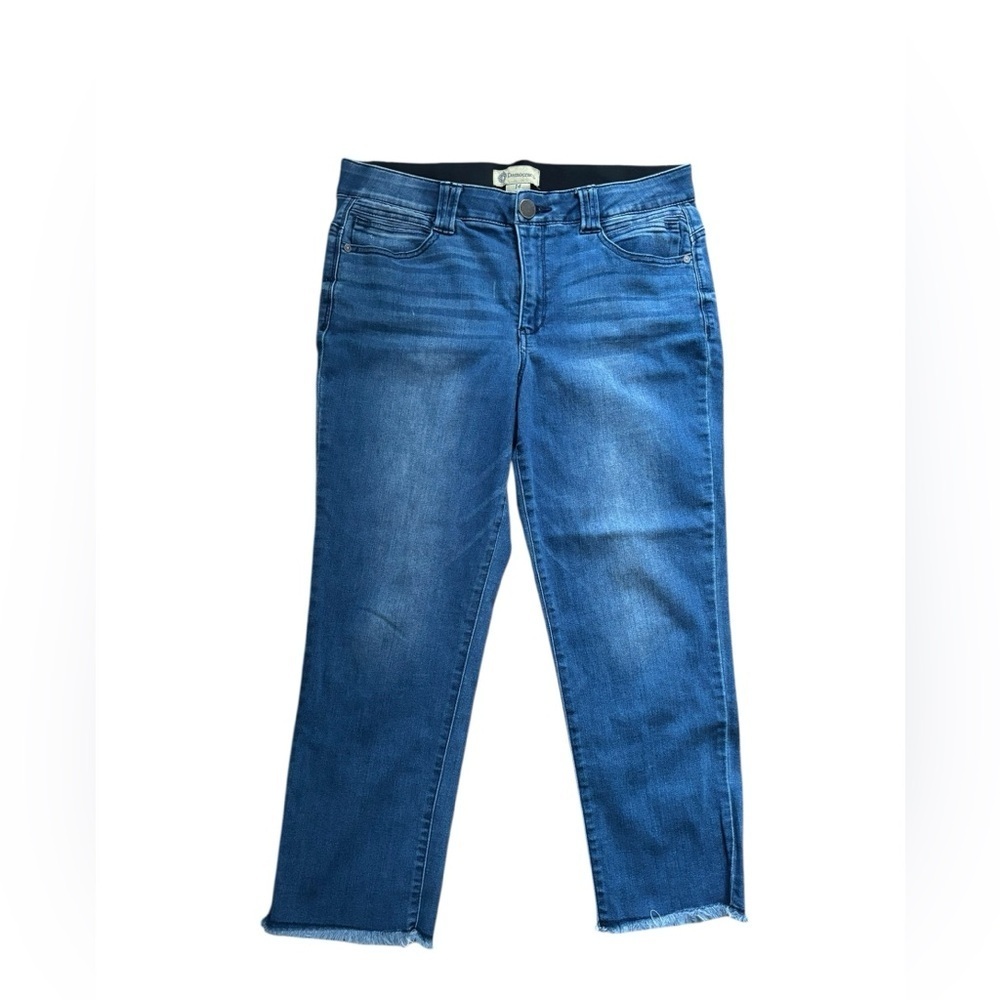 Democracy “Ab” Solution Tech Booty Lift Crop Jean Sz 14 Med Wash Frayed Hem